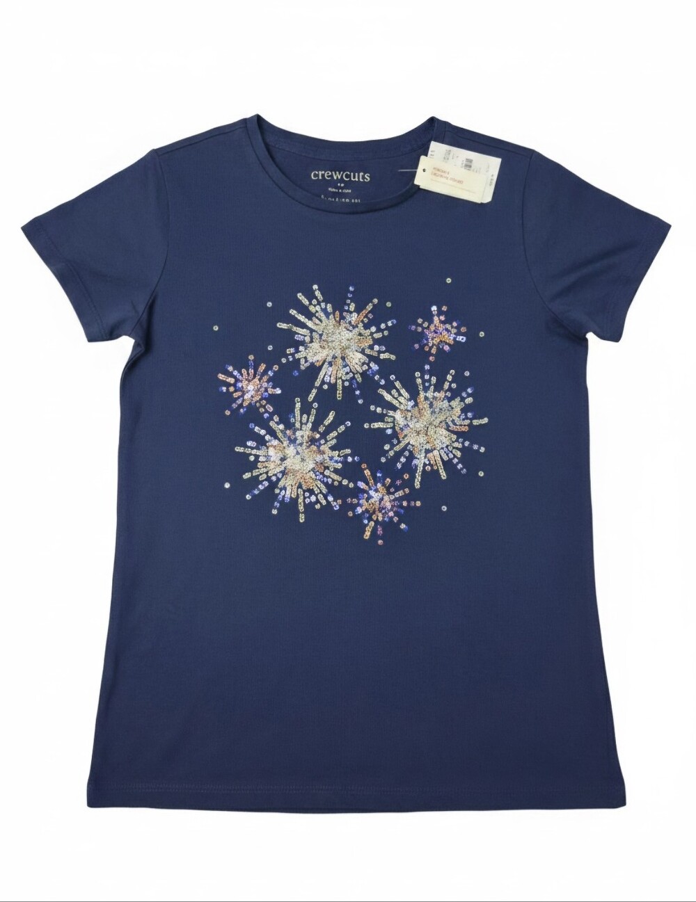 NWT Crewcuts Girls Large 10-11 Navy Blue Sequin Fireworks T-Shirt